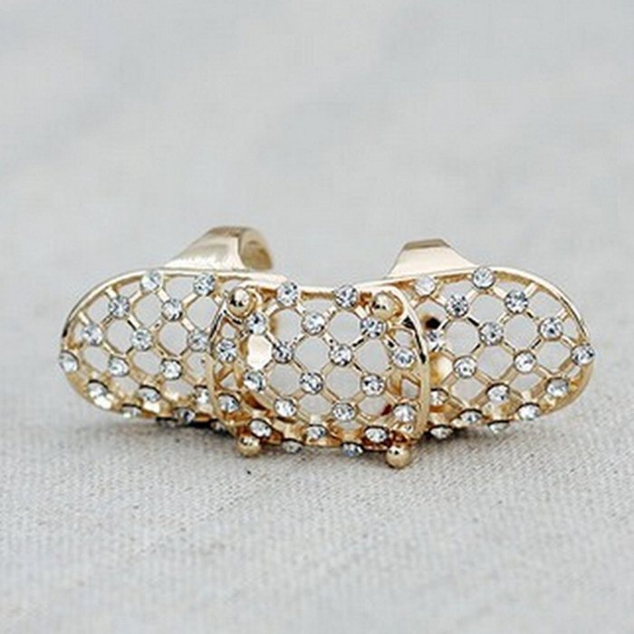 Spritech(TM) 2Pcs Fashion Personality Adjustable Size Hollow Punk Rings Bling Luxury Rhinestone Plain Above Knuckle... N4