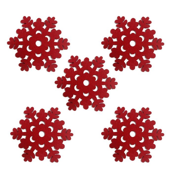Tonwhar Snowflake Shape Red Felt Coasters Cup Mats for Christmas,set of 5 (Red)