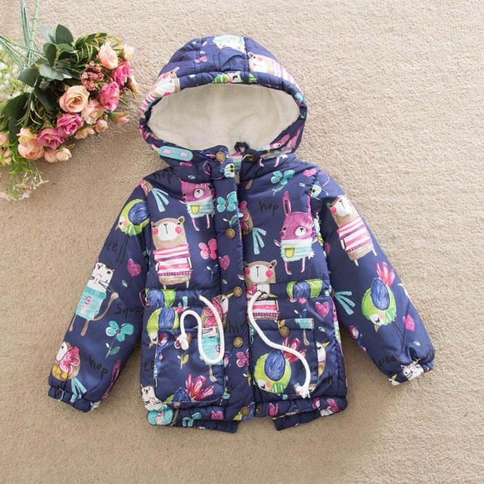 Kids Girl Coat,Laimeng Animal Graffiti Hooded Jackets Winter Thick Top Waistcoat Clothes Coat (120, Navy)