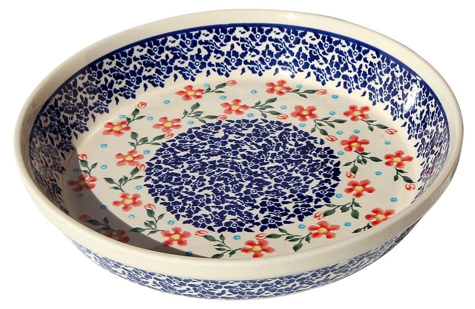 Polish Pottery Dish Pie Plate 10" From Zaklady Ceramiczne Boleslawiec #879-964 Classic Pattern, Height: 1.8" Diameter...