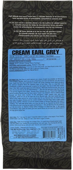 Metropolitan Tea 60 Count Classic Teabags, Cream Earl Grey
