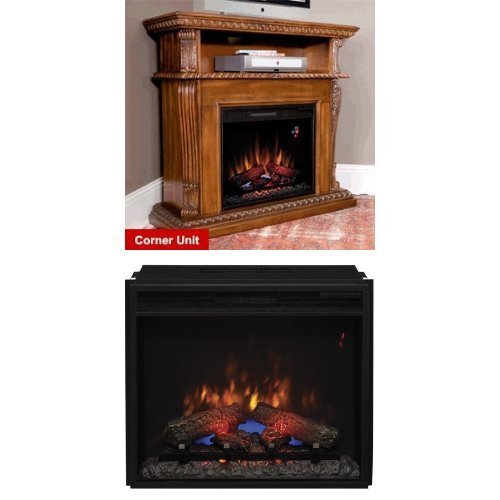 Complete Set Corinth Media Mantel in Premium Walnut with 23" Spectrafire Plus Insert with Safer Plug