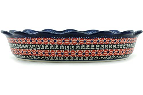 Polish Pottery Fluted Pie Dish 8-inch Spring Splendor UNIKAT