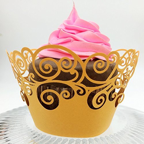 CozyT 50 PACK Cupcake Wrappers Artistic Bake Cake Paper Cups Vine Lace Laser Cut Liner Baking Cup Muffin Case... N2