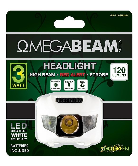 Go Green Power GG-113-3HLWH 3W LED HeadLight - 3 Modes Strobe Included - WeatherProof White, N2