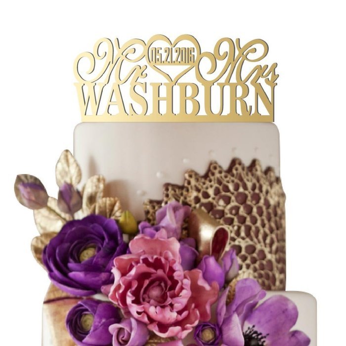 Sugar Yeti Made In USA Personalized Wedding Cake Topper Mr Heart Mrs With Date #26 Silver Mirror N3
