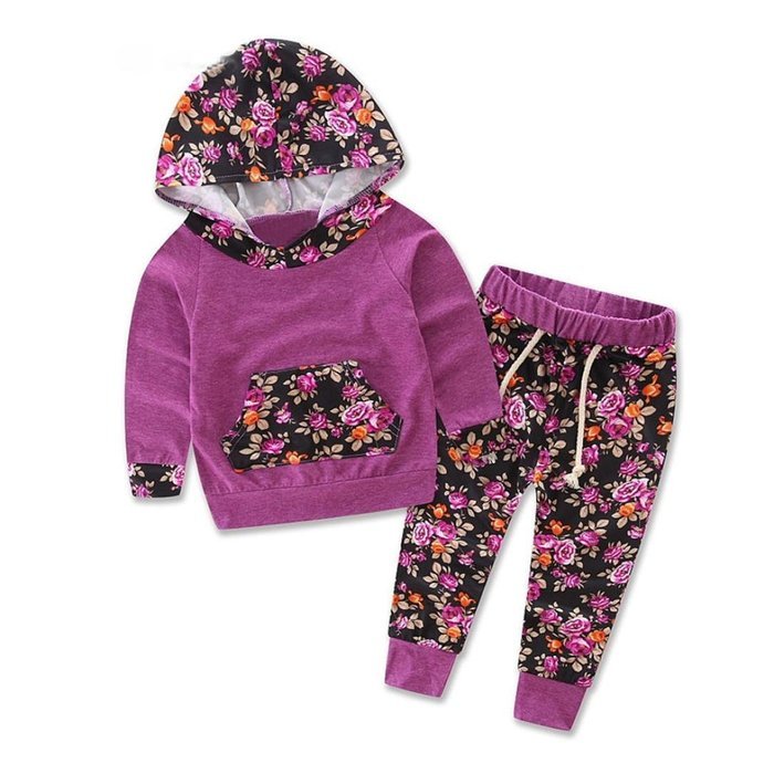 Clothes Set ,BeautyVan Baby Kids Set Long Sleeve Floral Print Tracksuit Top +Pants Outfits Set (24M, gray)