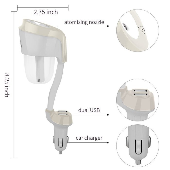 Car Humidifier, YCTA 4 in 1 Ultrasonic Aromatherapy Essential Oil Diffuser, Air Purifier with Auto Off, Dual Port... N10