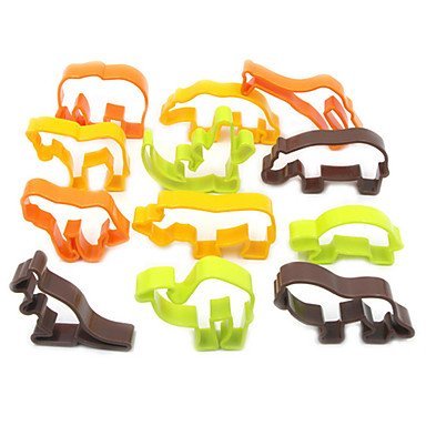 Sher 12PCS Plastic Animal Cookie Cutter Baking Tools Pastry DIY Biscuit Cookie Mold Bear Lion N3