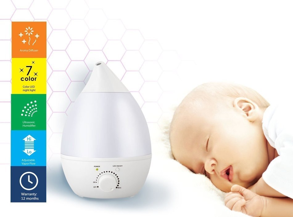Magnet Ultrasonic Mist Humidifier with LED Light, Auto Shut-off, 1.3 L, White N4
