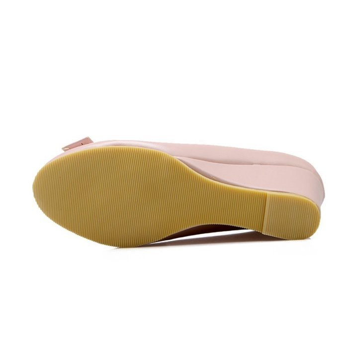 Spritech(TM) Women Girl Summer PU Leather Point Toe Bowknot Design Platform Wedges Shoes 37 Cream-colored N21