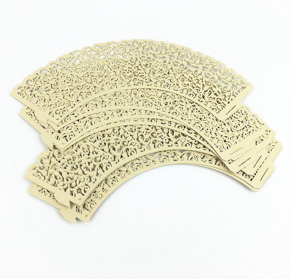 Yansanido 100 set pink Filigree Artistic Bake Little Vine Lace Laser Cut Cupcake Wrapper Cup Muffin Case Trays...