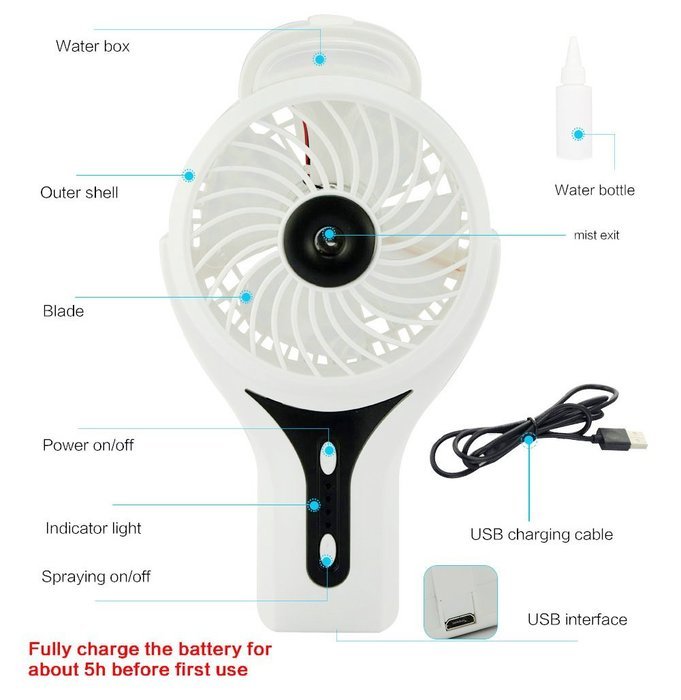 Welltop Mini Handheld USB Misting Fan with Personal Cooling Mist Humidifier Rechargeable Portable Mini Misting... N24