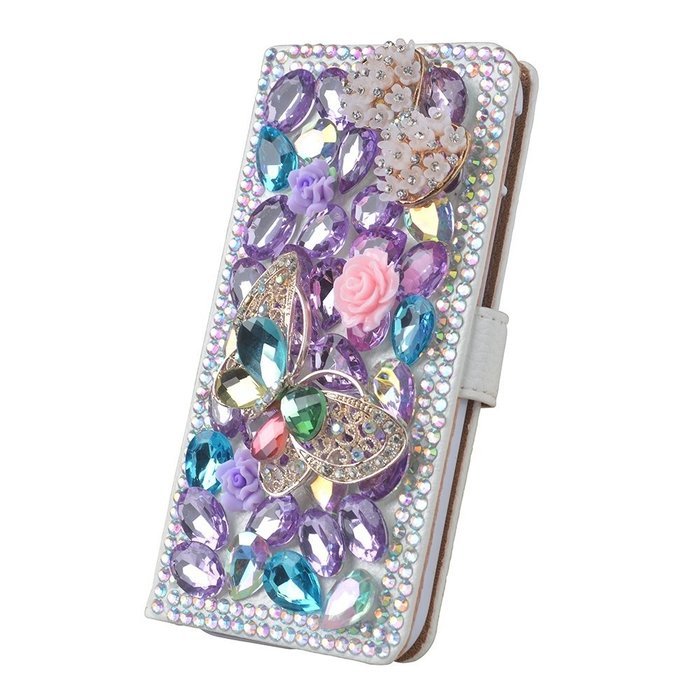 KAKA(TM) Fashion Phone Cover 3D Handmade Irregularity Bling Colorful Crystal Design PU Leather Wallet Case Flower...