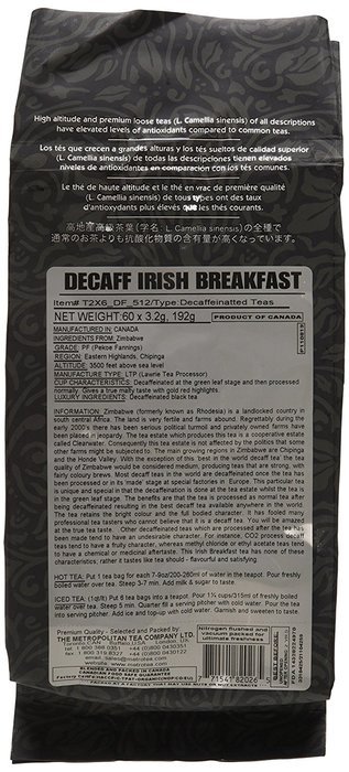 Metropolitan Tea 60 Count Classic Teabags, Decaffeinated Irish Breakfast Tea