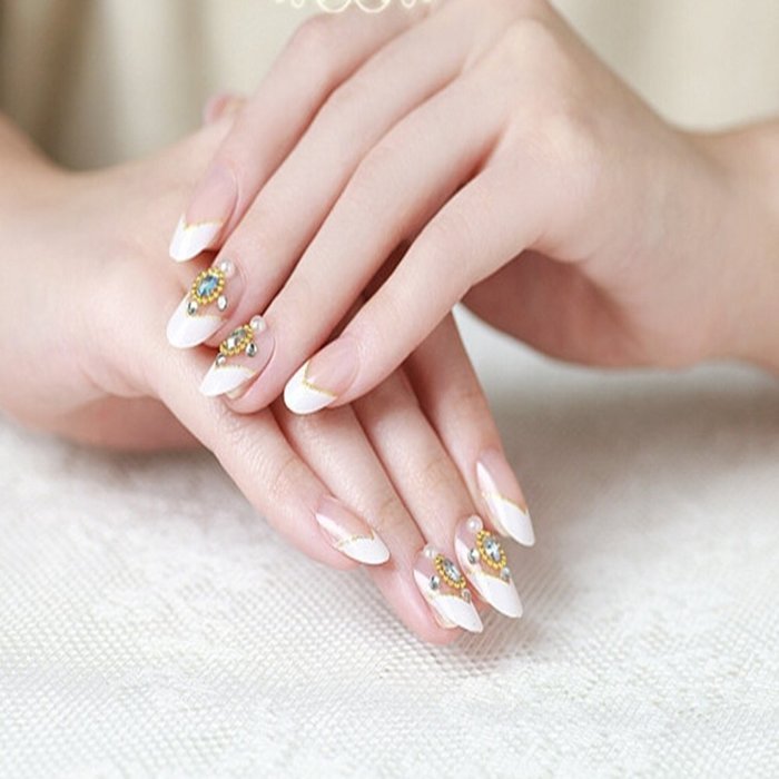 EVTECH(TM) 24 Pcs Nail Decals French Artificial Full Cover False Nails Round Head Nail Art Tips Fashion Style... N11