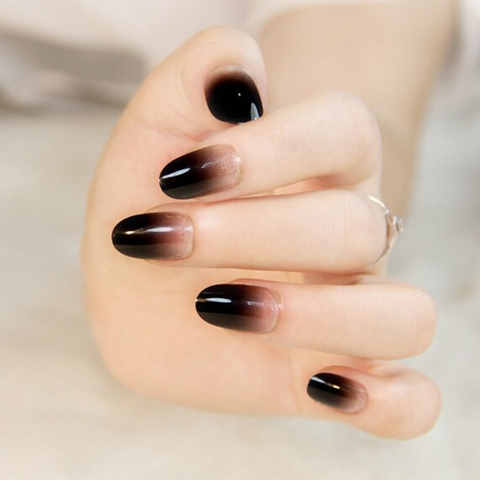 EVTECH(TM) 24 Pcs Nail Decals French Artificial Full Cover False Nails Round Head Nail Art Tips Fashion Style... N15