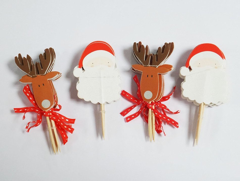 Yunko 24pcs Christmas Cake Cupcake Decorative Cupcake Topper for Christmas Party Themed Party (Wrappers and Toppers) N2