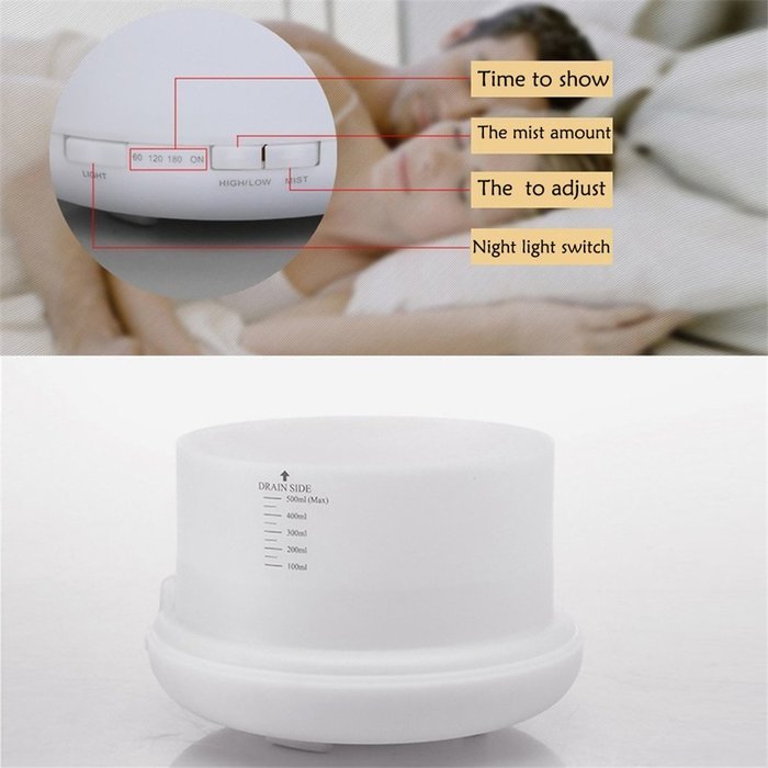 500ml Aromatherapy Essential Oil Diffuser Ultrasonic Air Humidifier with 7 LED Color Changing Lights Cool Mist... N7