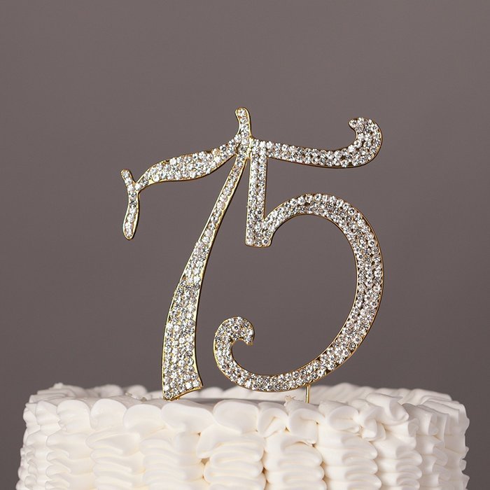 75 Cake Topper for 75th Birthday or Anniversary Crystal Rhinestone Number Decoration (Silver) N2