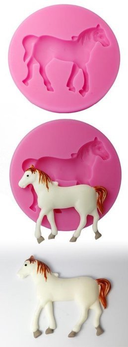 FOUR-C Silicone Cupcake Mold Horse Embossing Mould Cupcake Decoration Color Pink N2