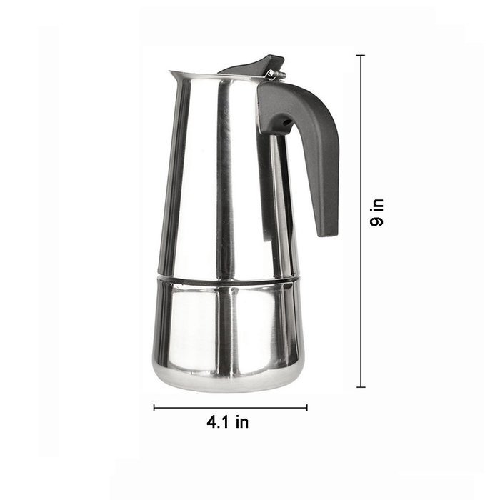Stovetop Espresso Moka Pot, Stainless Steel Coffee Maker, 4 Cup N2