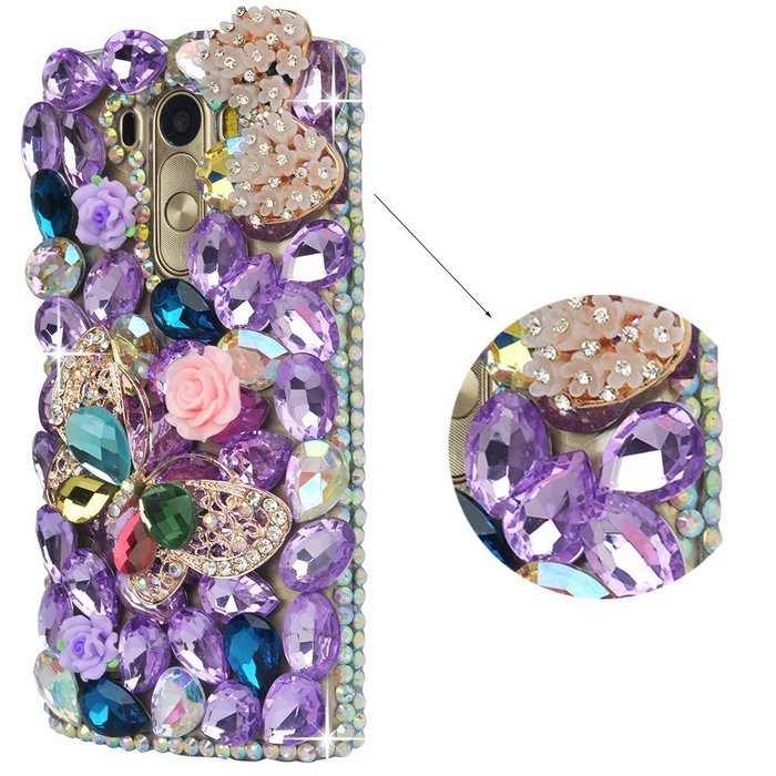 LG G5 Case, LG G5 Bling Case-Spritech(TM) 3D Handmade Colorful Diamond Bling with Butterfly Flower Decoration... N17