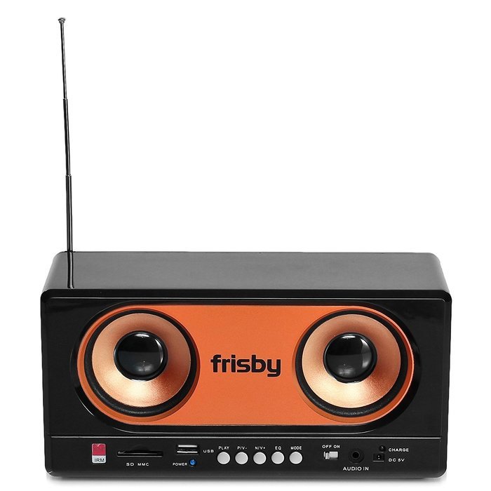 Frisby Portable Rechargeable Stereo Speakers Sound Box USB SD MMC FM Radio with Remote