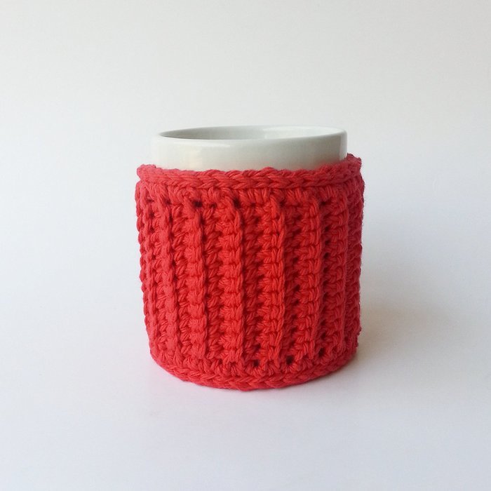 Tea Cup Cozy - Coffee Mug Cozy - Red - Flower Button