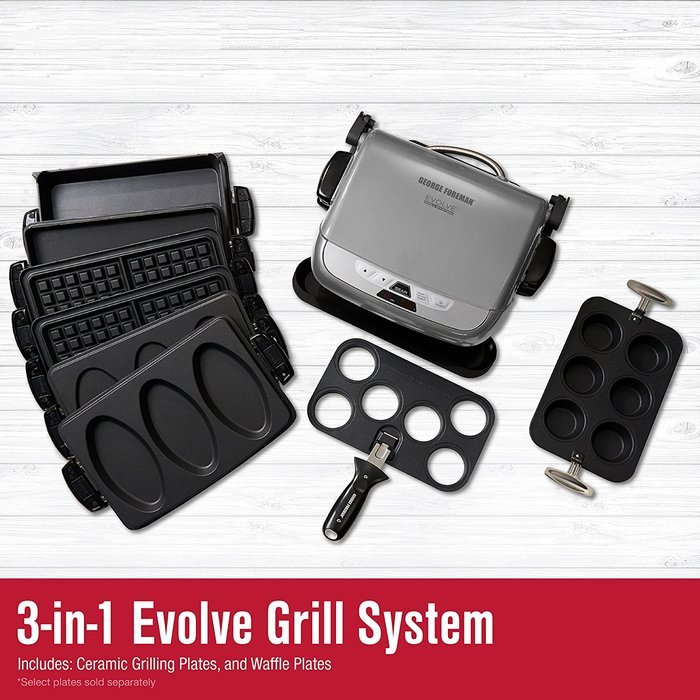 George Foreman GRP4842R 3-in-1 Multi-Plate Evolve Grill, Electric Grill, (Panini Press, Grilling, and Waffle Plates... N5