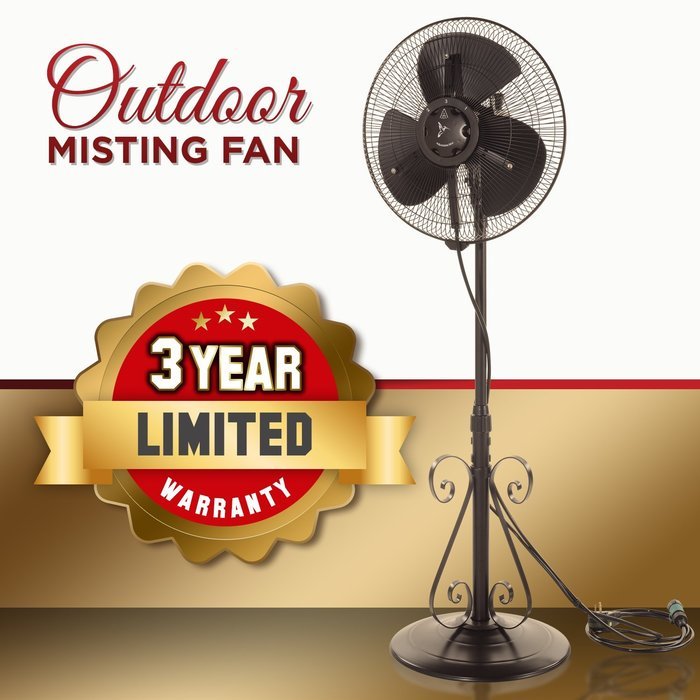 Outdoor Misting Fan (Basic) - 3 Speed - Variable Mist - All Weather Pedestal Fan N8