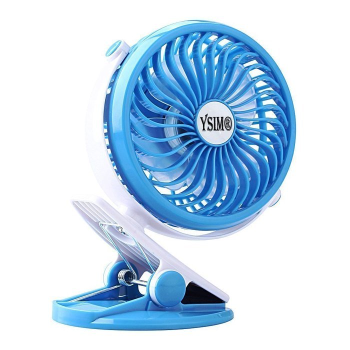 YSIM&reg; Clip on Fan Rechargeable Battery Fan 360 Degree Rotation USB to Baby Stroller and Desk with Quietness Blue 5" N4