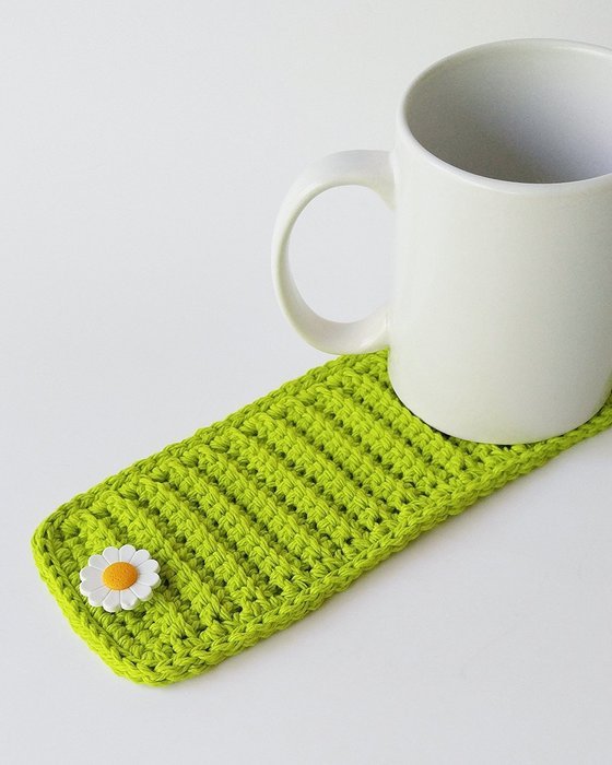 Tea Cup Cozy - Coffee Mug Cozy - Green - Flower Button