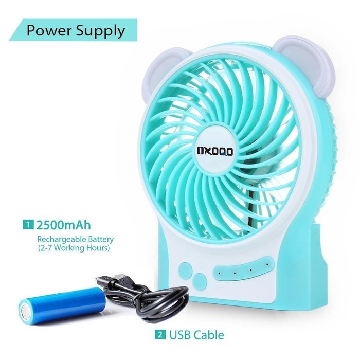 Portable USB Mini Fan, OXOQO Desk Desktop Table Electric Quiet Fan with LED Light, Built-in 2500mah Rechargeable... N7