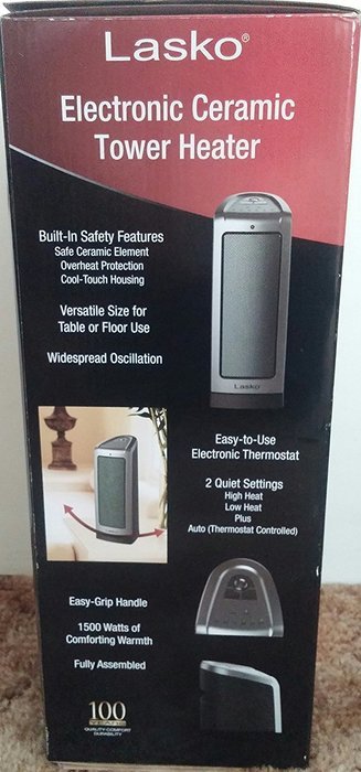 Lasko Electronic Ceramic Tower Heater with Electric Control Model CT 16511 - Fully Assembled - 16 '' Tall With... N2