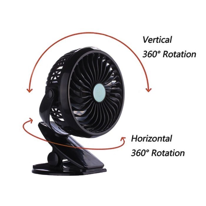 Glowseen USB Clip on Outdoor Fan Rechargeable Battery Desk Fan with 6.5 ft/2M Micro USB Cable (Black) N4