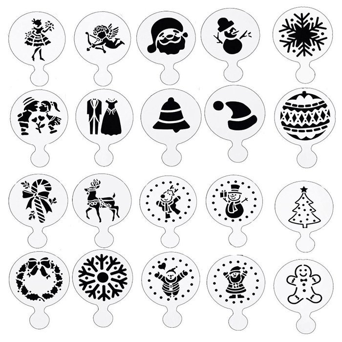 DECORA 16 Pieces Cake Cappuccino Coffee Barista Stencils Templates Strew Pad