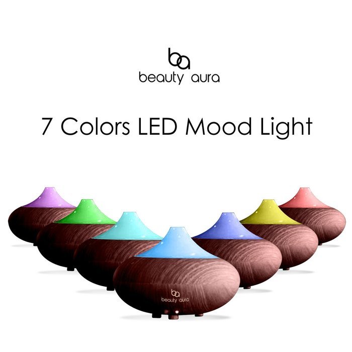 Beauty Aura Wooden Ultrasonic Aromatherapy Essential Oil Diffuser. Dark Brown. N3