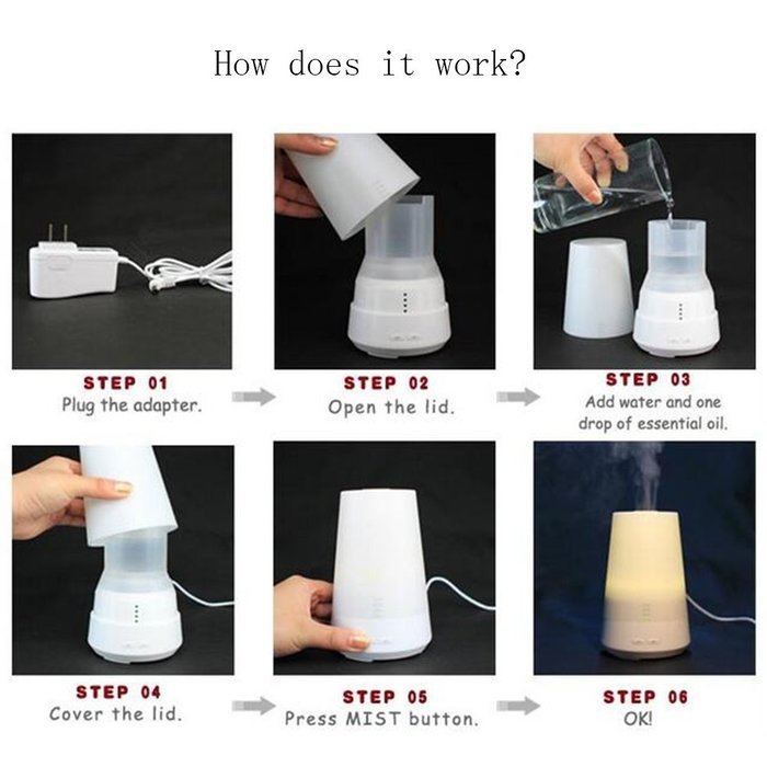 100ml Aroma Oil Diffuser Humidifier 7 Colors N4