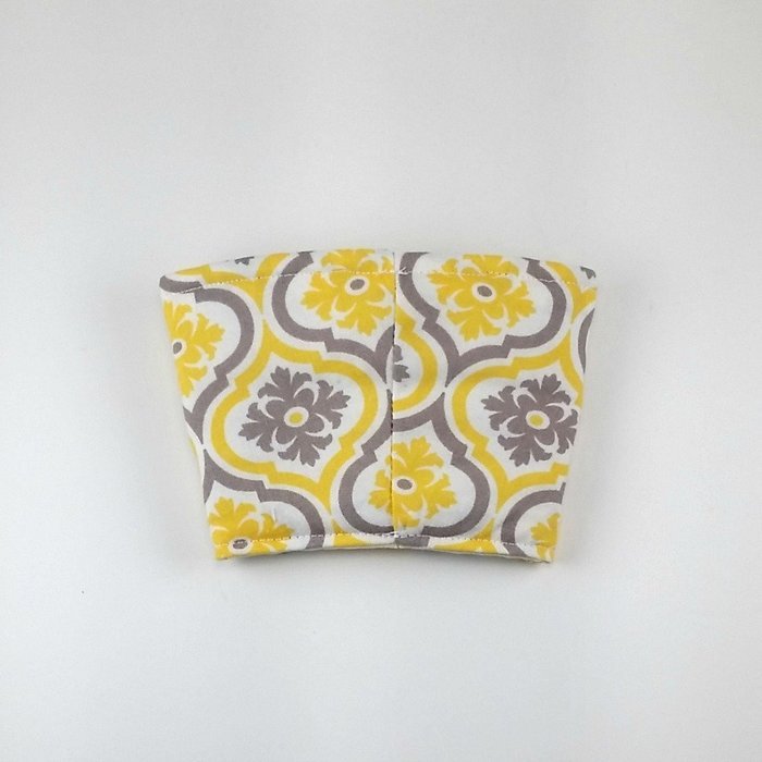 Cup Cozy, Coffee Cup Sleeve, Insulated Fabric Cozy, Handmade, Yellow Gray N2