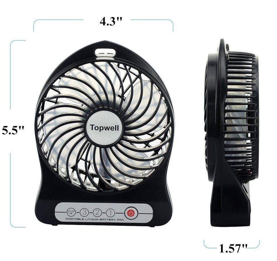 Topwell&reg; 4-inch Vanes 3 Speeds Electric Portable Mini fan Rechargeable Desktop Fan Battery/ USB Powered Laptop... N12