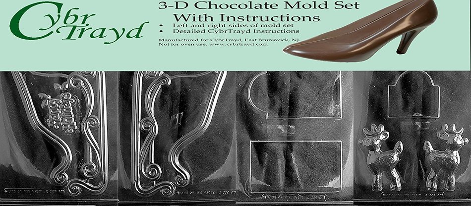 Cybrtrayd C308ABCD Large Sleigh Candy Mold Bundle with 4 Molds and Exclusive Cybrtrayd Copyrighted 3D Chocolate...