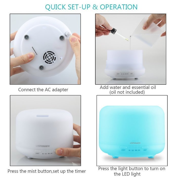 URPOWER Aromatherapy Essential Oil Diffuser Humidifier with 4 Timer Settings Waterless Auto Shut-off and 7 LED...