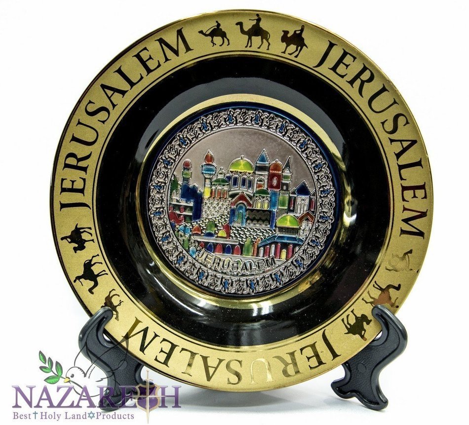 Jerusalem Display Ceramic D&eacute;cor Plate Wall Hanging With Stand Holy Land 6"