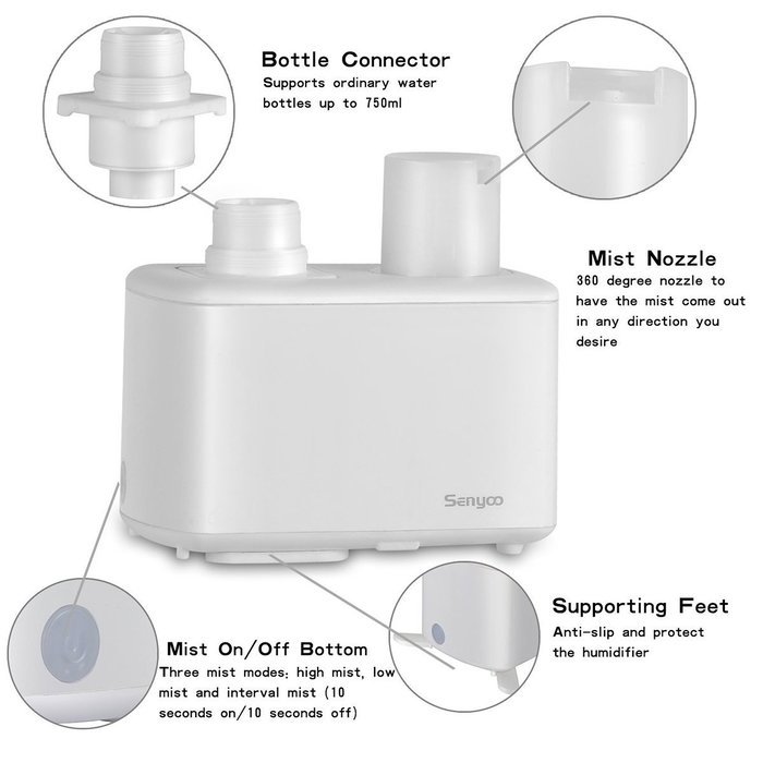 Senyoo Portable Humidifier Ultrasonic Cool Mist Essential Oil Aromatherapy Diffuser for the Home, Office or Travel... N4