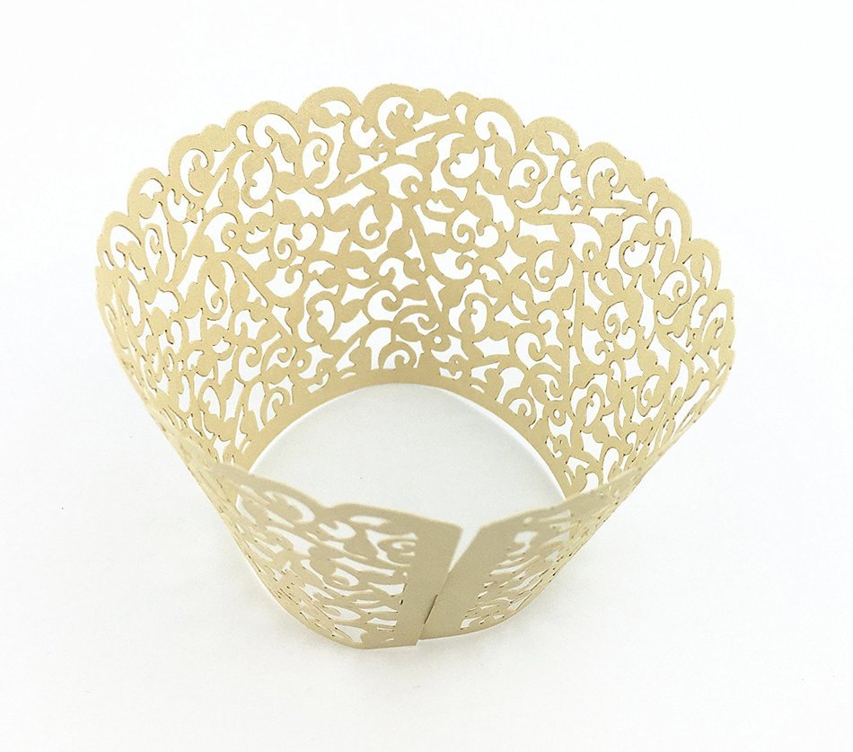 Yansanido 100 set pink Filigree Artistic Bake Little Vine Lace Laser Cut Cupcake Wrapper Cup Muffin Case Trays... N4