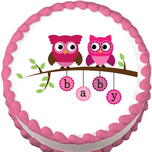 Pink Owls on a Branch Baby Shower Edible Cake Topper
