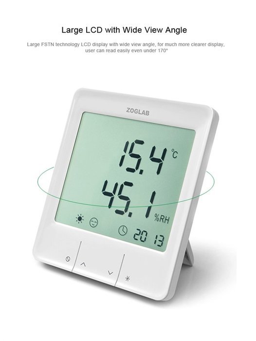 ZOGLAB Smart Intelligent Large LCD Indoor Air Quality Multipurpose Digital Temperature and Humidity Meter N4