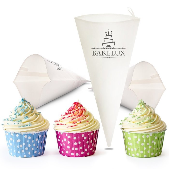 18-Inch Pastry Bags (3 Pack) - BakeLux Commercial Grade Reusable Cotton Icing Bags Set - Featherweight Piping...