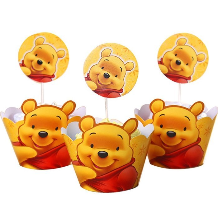 BETOP HOUSE Set of 1 Dozen Winnie the Pooh Cupcake Mufiin Wrappers Toppers Kit for Kids Themed Birthday Party...